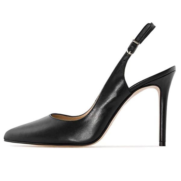

women's slingbacks pumps shoes designer red soled sandals beige matte leather pointed toe thin heel 10cm evening dress shoe red bottom, Black