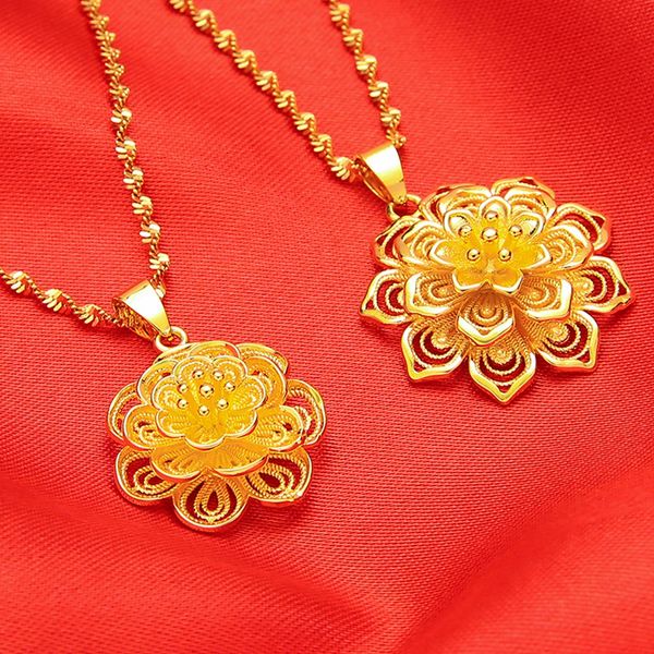 

filigree hollow pendant chain for women girls 18k gold filled solid beautiful lady jewelry gift, Silver