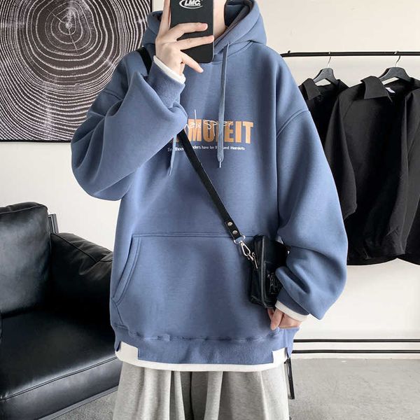 

hooded sweater men's autumn new fashion brand fake casual loose hoodie men, Black
