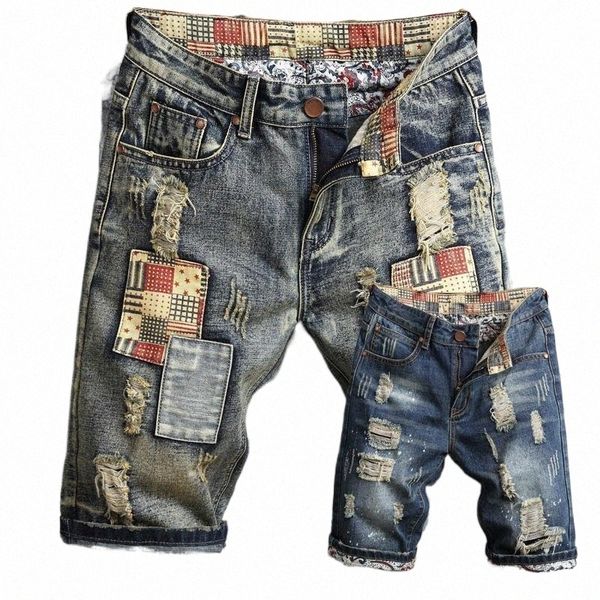 

fashion mens high-quality ripped short jeans clothing summer 98% cotton breeches denim hole shorts male1 z6cf#, Blue