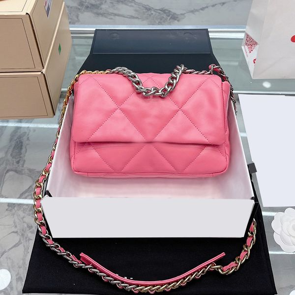 

19 series oil wax classic flap quilted bags calfskin white black blue peach silver chain handle totes tow-tone crossbody shoulder womens des