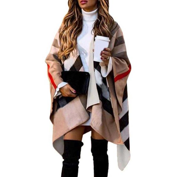 

Scarf Echarpe Scarves Autumn Winter Women Fashion Batwing Sleeve Coat Plaid Stripes Poncho Scarscarf