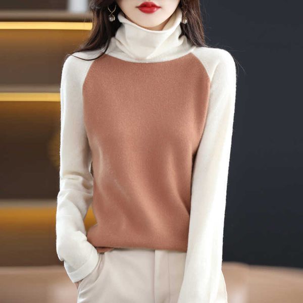 

sweaters new color matching pullover pure wool knitted sweater women pile collared korean loose and show thin autumn winter cashmere y2211, White;black