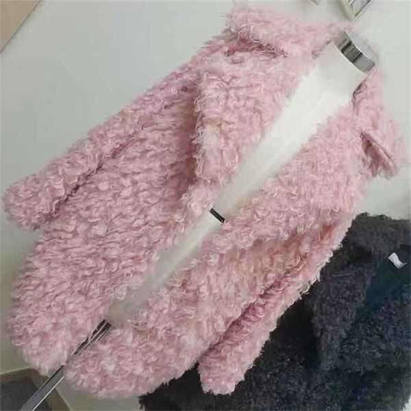 

women's fur faux fur 2022 female winter new korean mid-length loop plush padded imitation lamb wool coat women loose high-end warm card, Black
