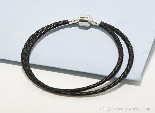 

black braided doubleleather charm bracelet original box sets for pandora 925 sterling silver luxury designer women mens bracelets1619487, Golden;silver