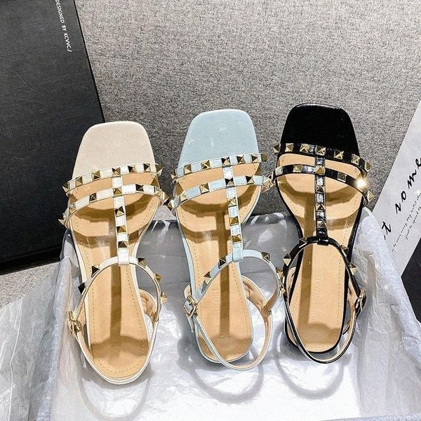

sandals fashion rivet women designer female open toe low heel footwear ladies summer outdoor beach shoessandalssandals o59k#, Black