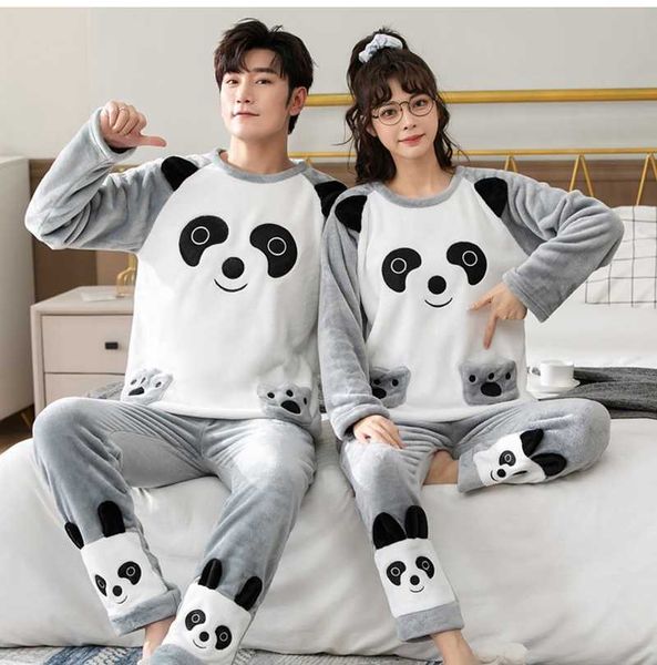 

men's sleepwear 2022 winter long sleeve couple thick warm flannel pajama sets for men cute cartoon sleepwear pyjamas women homewear hom, Black;brown