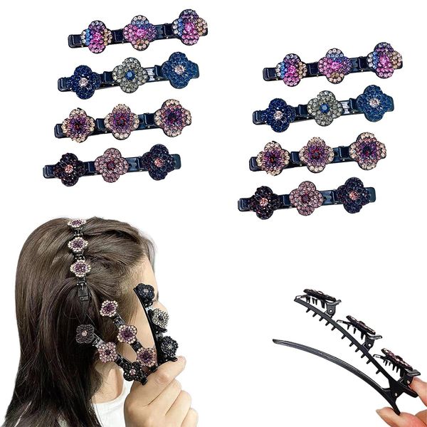 

satin fabric hair clips braided hairpin women sparkling crystal stone barrettes clover rhinestone butterfly duckbill hairpin for styling, Golden;silver