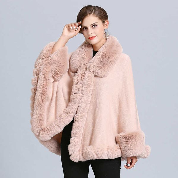 

women's fur faux swyivy poncho coat winter warm capes 2020 female fashion cardigan cloak ponchos for t221105, Black