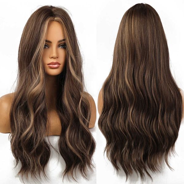 

headwear accessories long wavy brown gold natural hair for women synthetic wigs