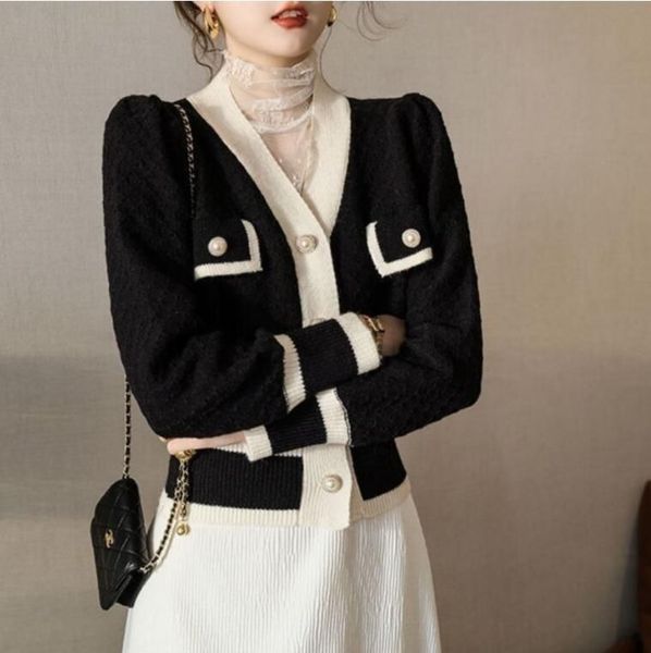 

ladies knitted cardigans sweaters women long sleeve v-neck fashion slim cardigan, White;black