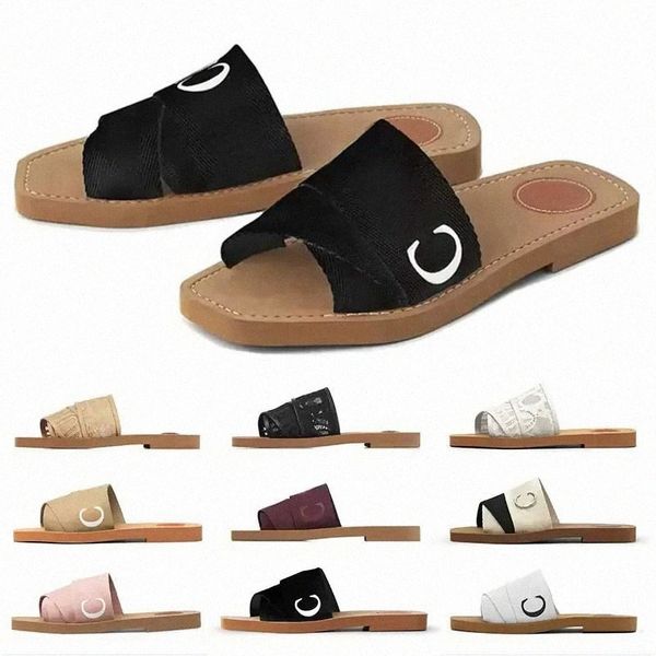 

slippers 2022 designer canvas slippers women woody mules flat sandals rubber slides white black pink sail bordeaux lace lettering fabric wom