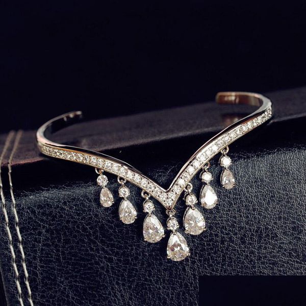 

bangle bangle fashion design cubic zirconia v shaped pave setting water drop tassel novel womens accessarioes jewelry delivery bracel dhuow, Black