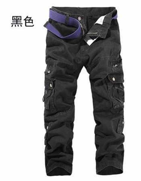 

men's wear leisure solid color multi pocket washed overalls outdoor trousers, Black