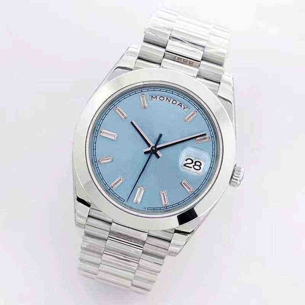 

huiya06 watches aaa day-date mens automatic mechanical watch 41 with an ice blue dial watchet a triangular bezel and ahead-type strap montre, Slivery;brown