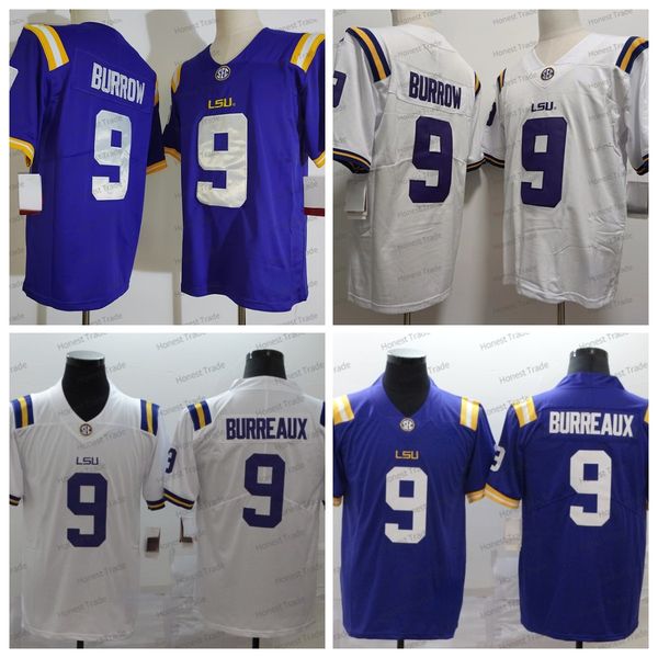 

ncaa 9 joe burrow football jersey lsu tigers purple white 9 burreaux college mens ed jerseys, Black