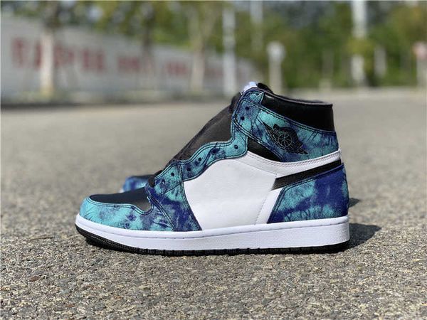 

brand shoes 1 high og tie-dye basketball white black aurora green leather 1s sneakers original, White;red
