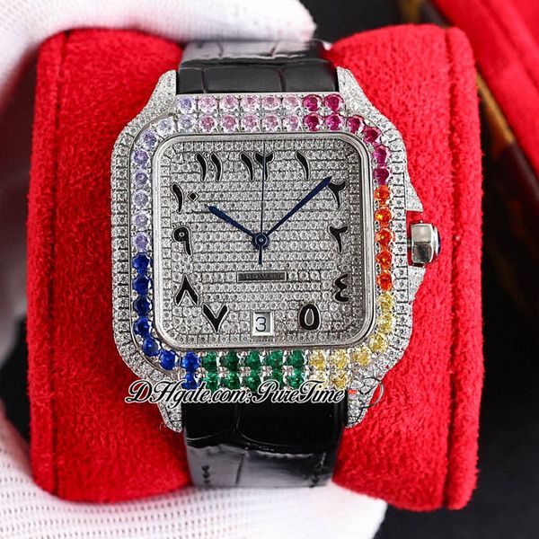 

twf twwssa0009 m8215 paved diamonds automatic mens watch 40mm miyota fully iced out colors diamond black arabic script leather strap super e, Slivery;brown