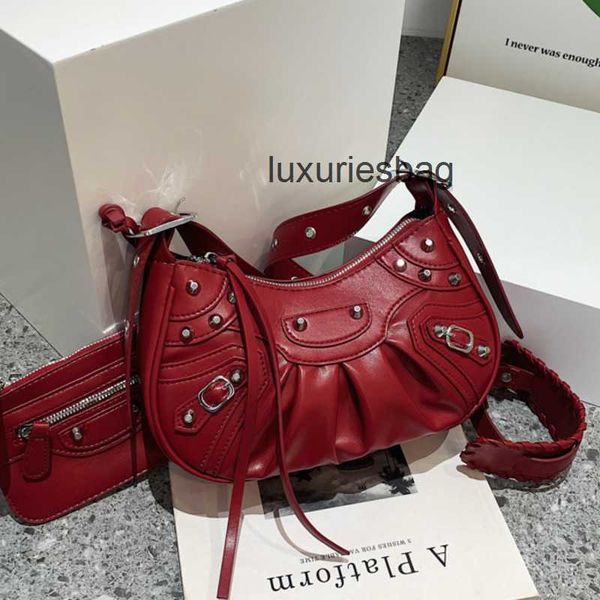 

leather classic balenicass lecagole motorcycle bag new underarm female 2022 pleated crescent child mother single