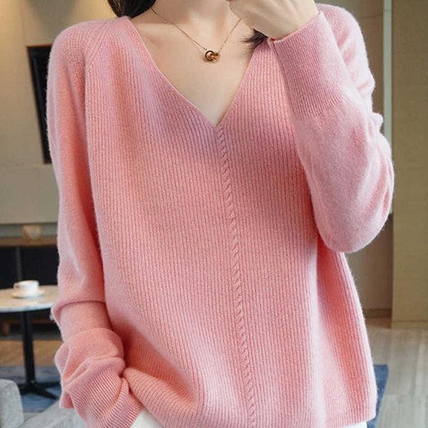 

sweaters pink white v neck knitted sweater pullovers women long sleeve female jumpers 2021 autumn winter sueters de mujer y2211, White;black