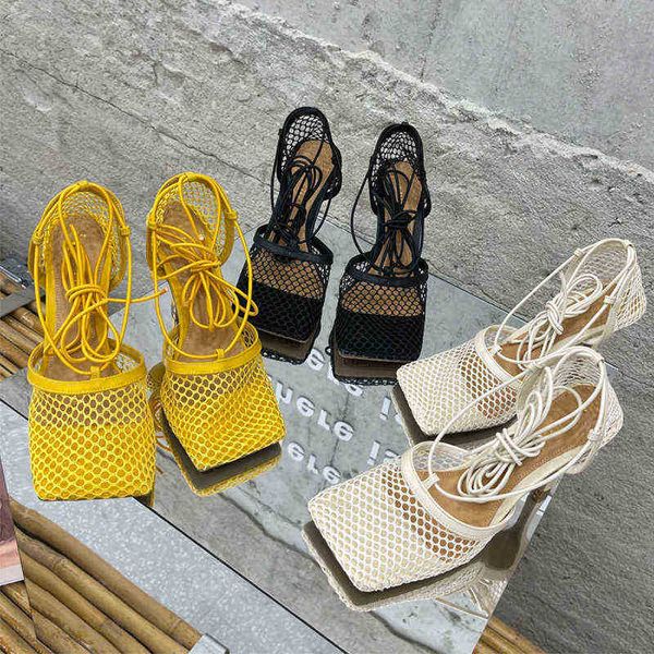 

women pumps high heels sandals shoes pumps sandals ladies shoes for woman fashion square toe mesh ankle strap, Black