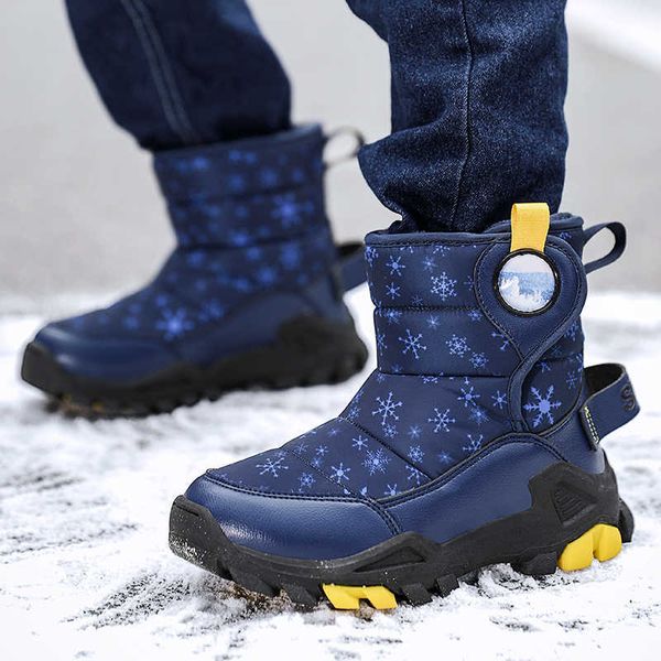 

winter children' boys girls fashion waterproof warm shoes kids thick ankle non-slip snow boots botas, Black;grey