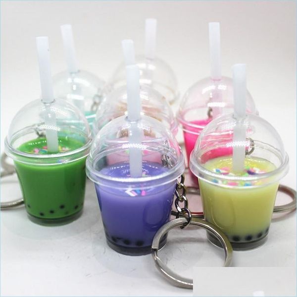 

keychains lanyards keychains funny simation milk tea cup resin keychain fashion creative summer drink key ring pendant for student dhpit, Silver