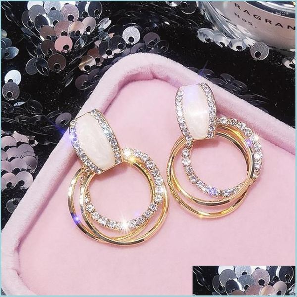 

dangle chandelier dangle earrings korea crystal rhinestone geometry circle drop for women fashion statement wedding jewelry oorbel dhhbu, Silver
