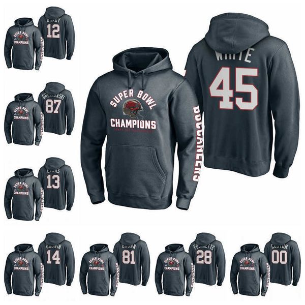 

jersey 12 tom brady 87 rob gronkowski 13 mike evans tampa bay super buccaneer men lateral pass pullover football hoodie bowl, Black