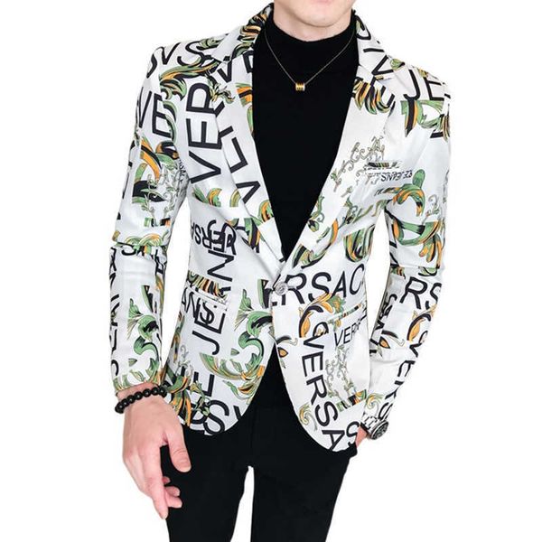 

men's suits blazers spring and autumn fashion men's casual letter printing long sleeve slim suit blazers jacket coat 220310, White;black