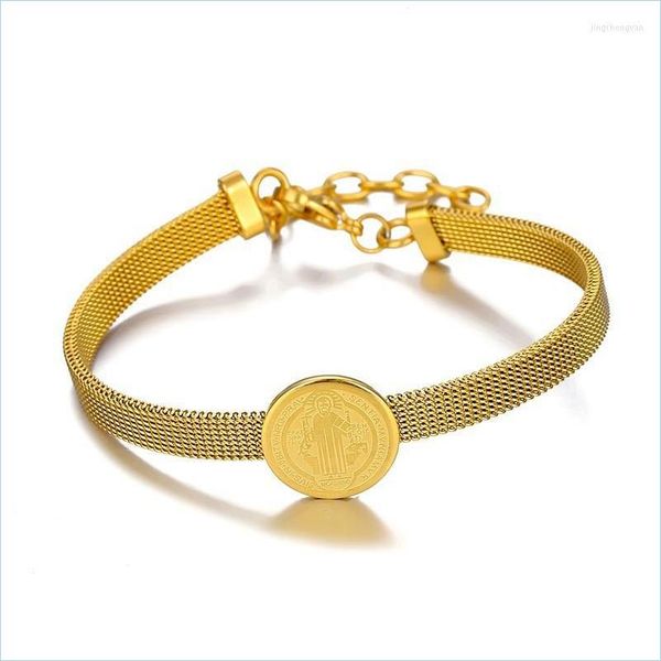 

bangle bangle religious saint benedict medal charm san benito bracelets bangles for women gold color stainless steel wire jewelry dr dhcrp, Black