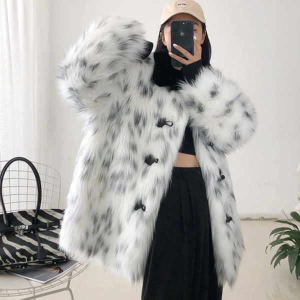 

women's fur faux fashion winter new ladies coat imitation raccoon spot autumn casual warmth jackets t221105, Black