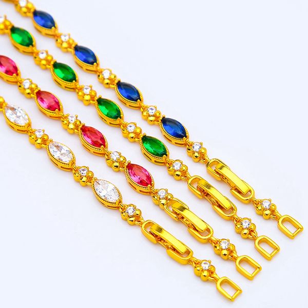 

clear/blue/red/green crystal bracelet wrist chain for women 18k gold elegant pretty jewelry gift 20cm long, Black