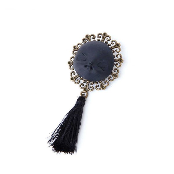 

dark grey halloween brooch gothic style grey ghost doll face & tassel brooches festival creative accessories personality pins, Gray