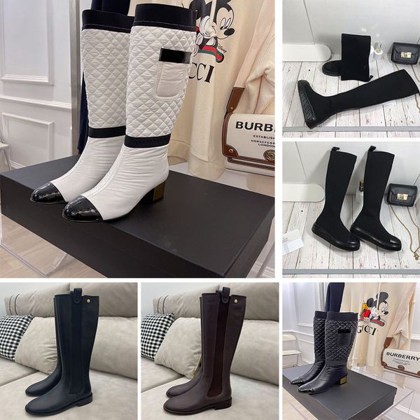 

designer luxury thigh high boots women winter snow boot rubber leather round head waterproof outdoor shoes, Black