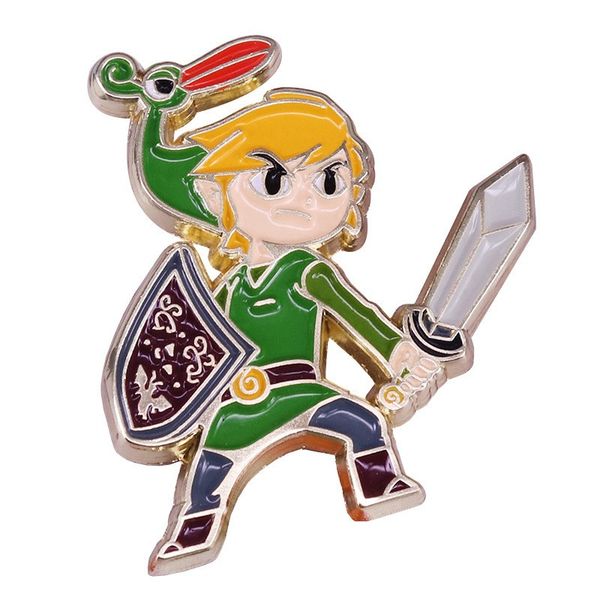 

brave boy badge cartoon shield warrior brooch action adventure game fan lovers enamel brooch clothes accessories jewelry gifts, Blue