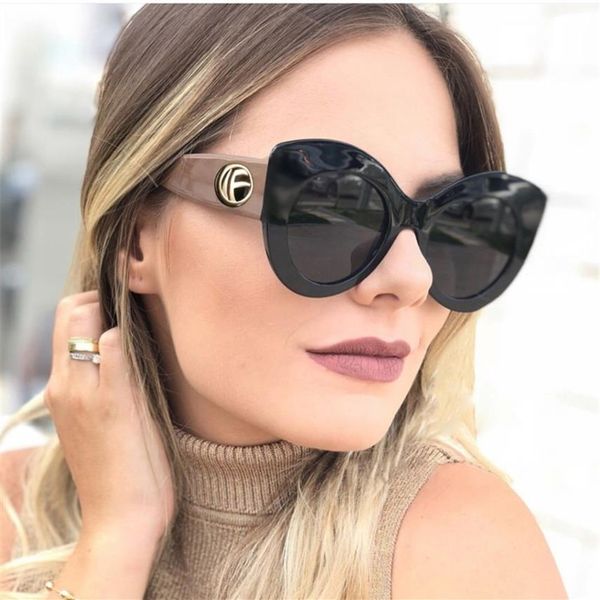 

new fashion cat eye sunglasses women luxury designer inspired oversized vintage black cateye glasses female big shades uv400307p, White;black