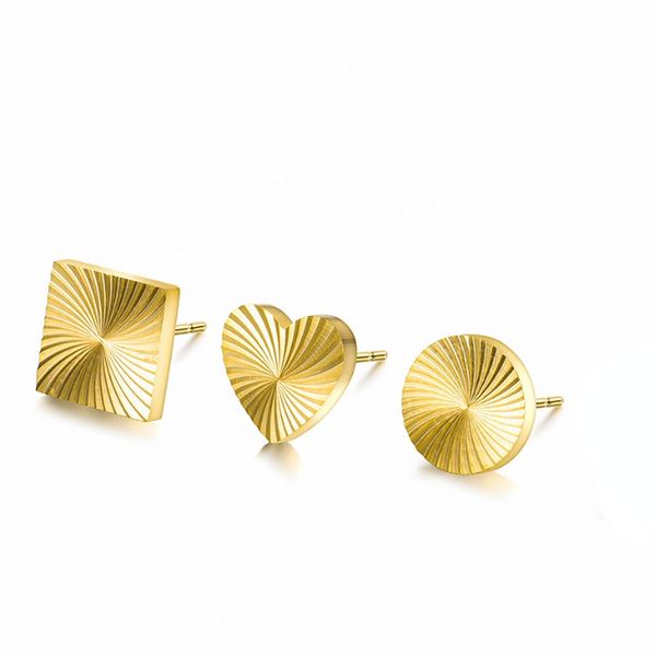 

square round heart stud earrings rose gold stainless steel piercing stud ear rings clip for men women hip hop fashion fine jewelry, Golden;silver