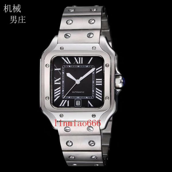

quality large size watch 39mm black face automatic mechaincal movement men's wach bezel stainless steel mens wristwatche221l, Slivery;brown