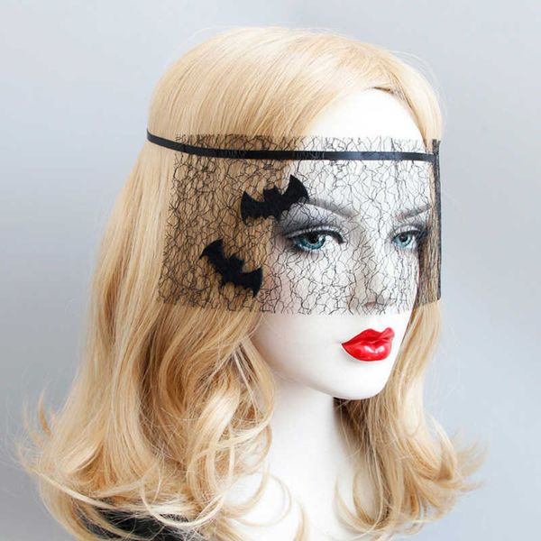 

halloween black half-face bat netted mask bats hair jewelry with netted veil festival party stage performance masquerade masks, Golden;white
