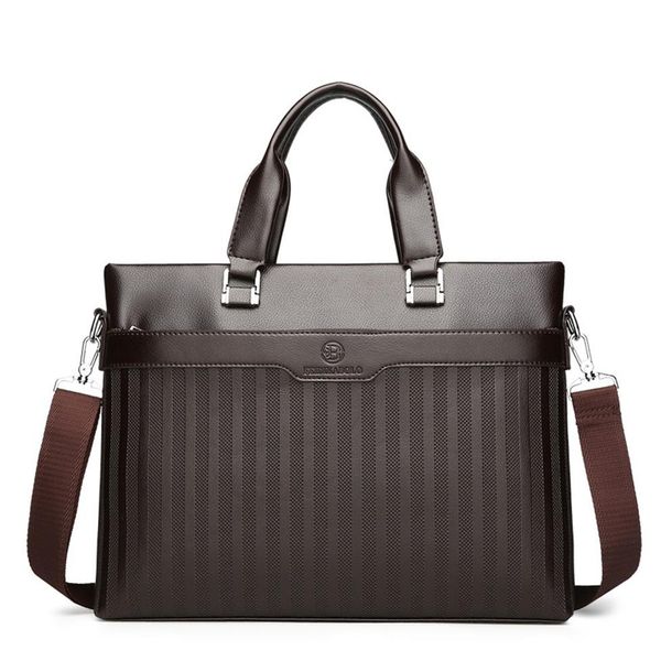 

men's new pu stripe business wind soft wear-resistant leather shoulder bag black & brown 228l
