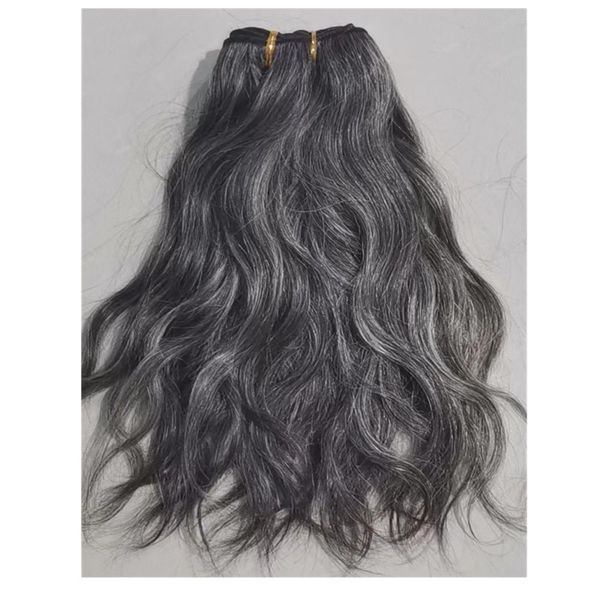 

short wavy gray human hair weaving salt n pepper weft bundle extension darker grey wet and wave women hair piece 100g/pack 12inch, Black;brown