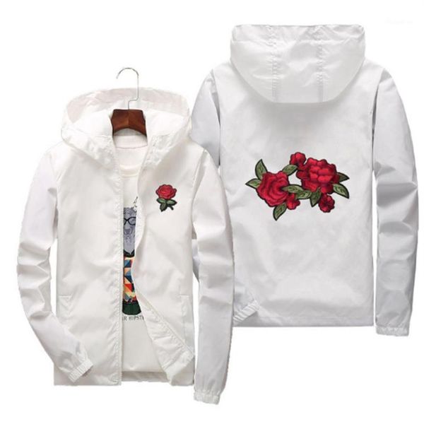 

embroidery rose windbreaker jacket men zipper hooded mens autumn jackets bomber college varsity track coats women streetewear13113, Black;brown