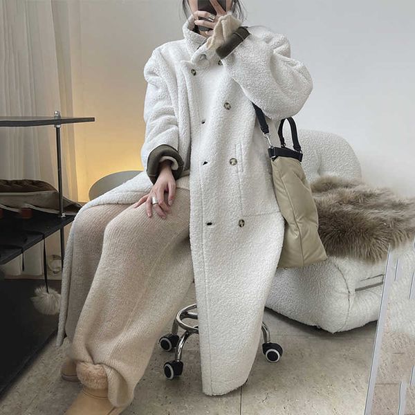 

women's fur faux fur lanmrem 2022 winter new lamb wool fur coat female two-sided wear loose keep warm long outwear women's fashion, Black