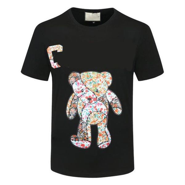 

2021 summer t shirt men black white cotton bear pattern neck asian size color shirts for man casual designer m-3xl262n, White;black