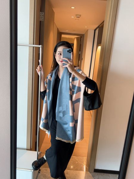 

30classic women's wool mohair scarf with label warm tassel scarf, Blue;gray