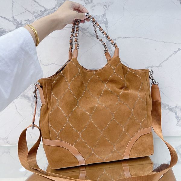 

fashion women nubuck leather luxury designer tote bag super large capacity quilted classic buckle shoulder bag handbag vintage shopping cosm