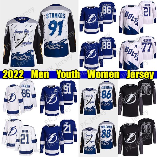 

#91 steven stamkos reverse retro hockey jersey #86 nikita kucherov lightning#88 andrei vasilevskiy brayden point victor hedman mikhail', Black;red