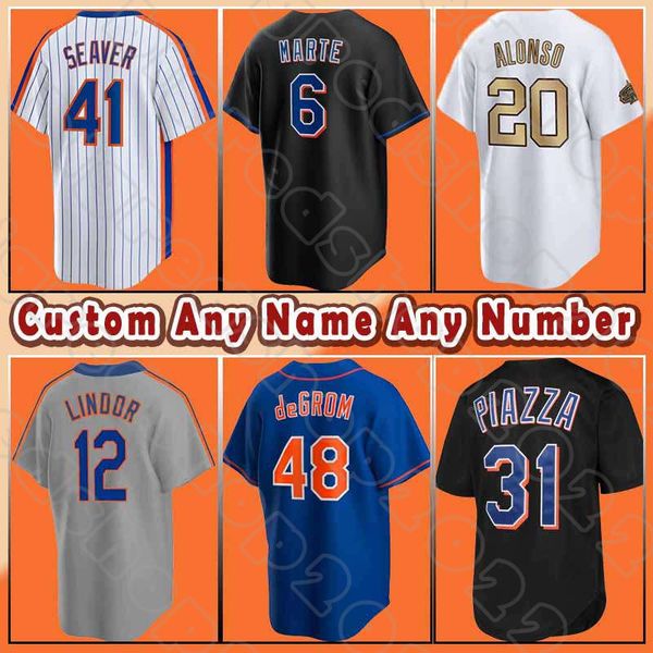 

mets jacob degrom baseball francisco lindor new yorks jerseys max scherzer pete alonso tom seaver darryl strawberry starling marte chris bas, Blue;black