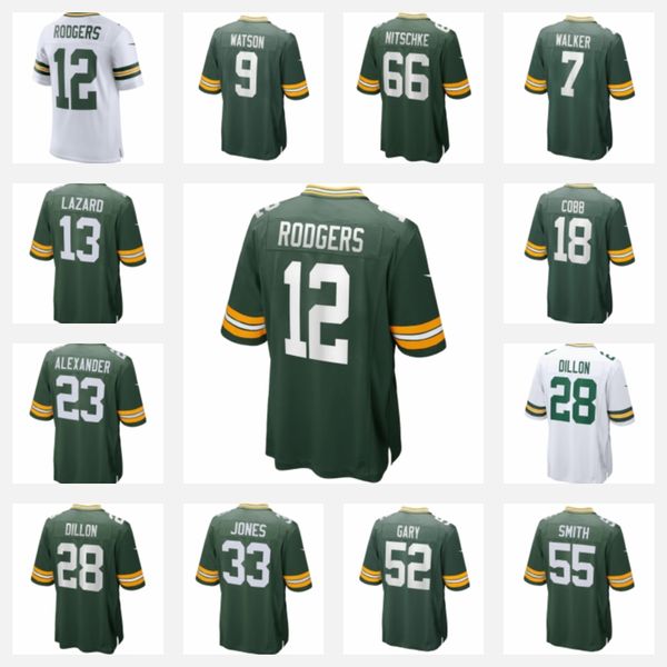 

aaron rodgers 12 football jersey packers aaron jones 33 jaire alexander 23 aj dillon 28 allen lazard david bakhtiari doubs gary home away me, Black